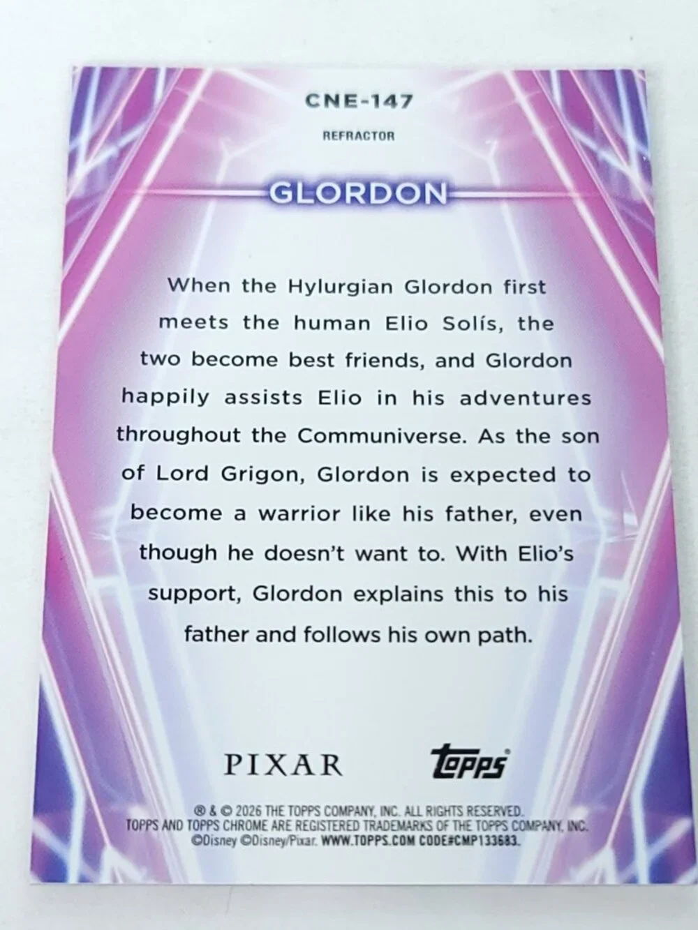 Glordon Topps 2026 Disney Neon Holo Chrome Refractor Limited 154/199 CNE